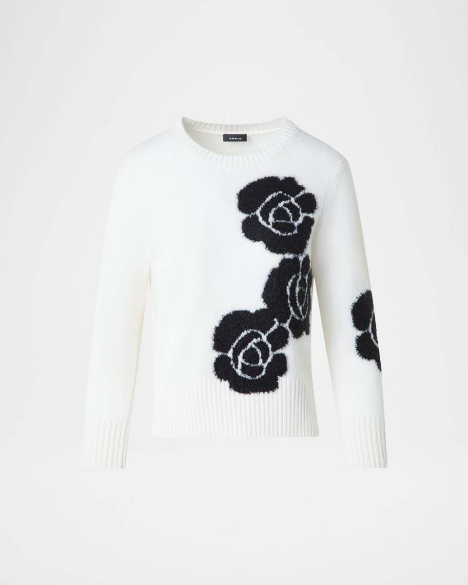 3D Anemone Cashmere-Silk Crewneck Sweater